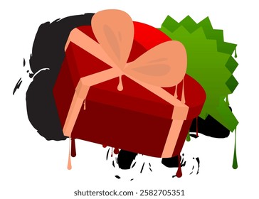 Heart shaped gift box graffiti. Abstract modern street art decoration performed in urban painting style.