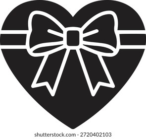 Icono de caja de regalo en forma de corazón con lazo de cinta, silueta de regalo romántica para el día de San Valentín y sorpresa de boda, Ilustración vectorial aislada