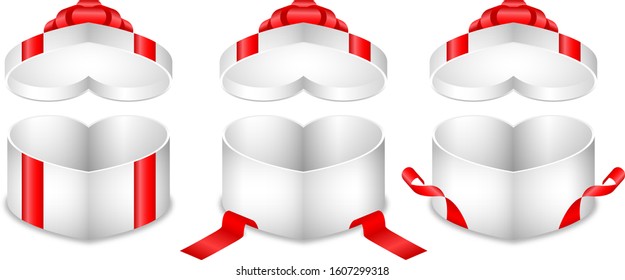 A heart shaped gift box is opening the lid to be seen inside for use on Valentine's Day.