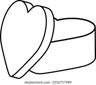 Heart shaped gift box Outline Vector.
Opened Heart shaped Valentine's Day gift box coloring drawing.
Transparent background.