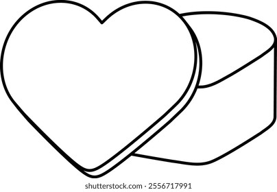 Heart shaped gift box Outline Vector.
Opened Heart shaped Valentine's Day gift box coloring drawing.
Transparent background.