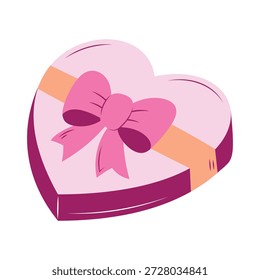 Caja de regalo en forma de corazón con icono de cinta de lazo rosa para la celebración de San Valentín aislado en blanco