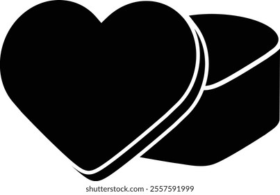 Heart shaped gift box  silhouette.
Opened Heart shaped Valentine's Day gift box  silhouette.
Valentine's Day icon.
Transparent background.