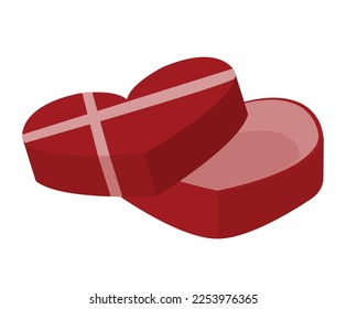 Herzförmige Geschenkbox-Vorlage für Valentinstag oder Geburtstag. Vektorgrafik einzeln auf weißem Hintergrund.
