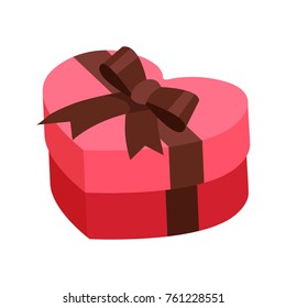 Heart shaped gift box, Valentine red gift box, brown ribbon
