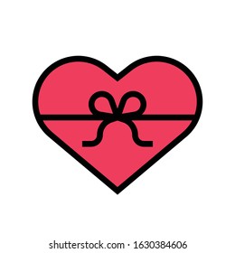 Heart shaped Gift box vector illustration, filled design icon