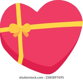 heart shaped gift box with yellow ribbon on transparent background