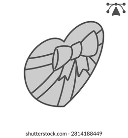 Heart shaped giftbox isometric icon, saint valentine day concept. Vector graphics. Surprise box with bow sign and editable stroke, outline style icon for mobile or web design