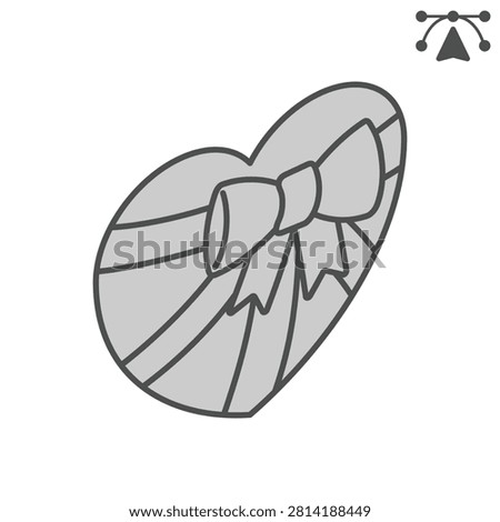 Heart shaped giftbox isometric icon, saint valentine day concept. Vector graphics. Surprise box with bow sign and editable stroke, outline style icon for mobile or web design
