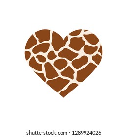 Heart shaped giraffe print. Vector illustration. Valentines day. Greeting card.