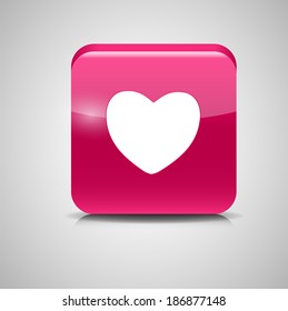 Heart Shaped Glass Button. Vector Illustration