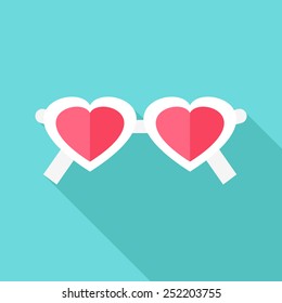 Heart shaped glasses. Flat stylized object with long shadow