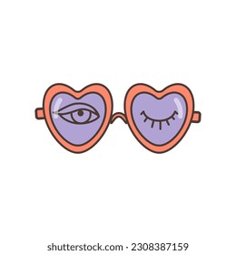 Heart shaped glasses icon.  Illustration in cartoon style. 70s retro clipart  vector design.