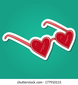 Heart shaped glasses. Paper sticker imitation. Vector card concept. Romantic tender design