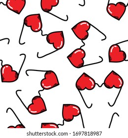 heart shaped glasses seamless doodle pattern, vector illustration