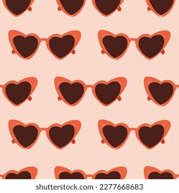 Heart shaped glasses summer seamless endless pattern, vector flat illustration