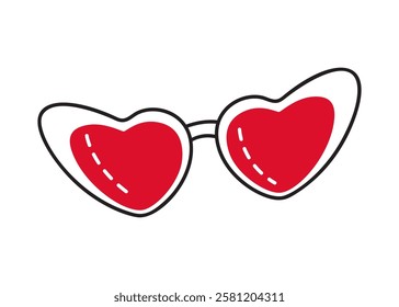 Heart shaped glasses Valentines gift doodle style Hand drawn flat style love isolated icon Romantic symbol of love for web graphic design poster tattoo Valentines Day card line art Vector illustration