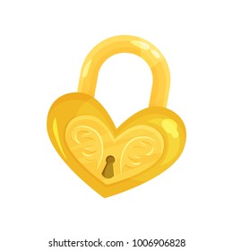 Heart shaped golden padlock vector Illustration