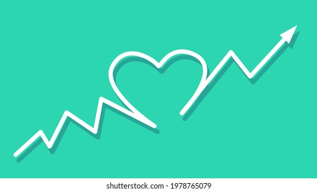 Heart shaped graph. growing trend. Rising chart. vector.