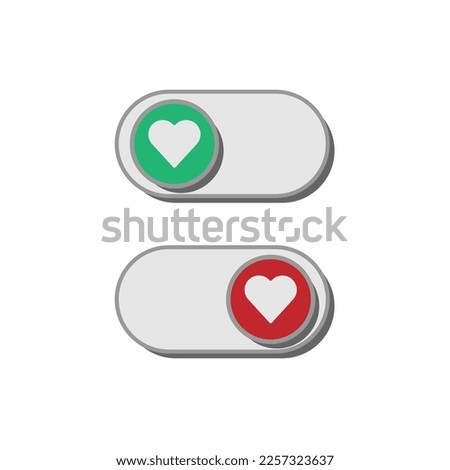 Heart shaped green agree and red disagree signs. Cancellation and confirmed signs. Button decision for right and wrong choice. Choose between yes and no. Mobile phone swipe unlock icon.