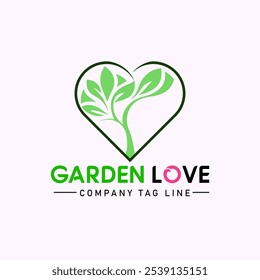 Heart Shaped Green Garden Love Logo Design.