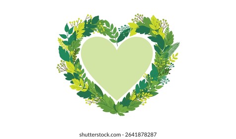 Heart Shaped Greenery Frame Design for Wedding Invitation or Greeting Card Template