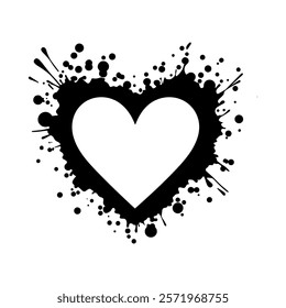 Heart shaped grunge frame. Spray paint graffiti stencil. Abstract vector black and white design element.