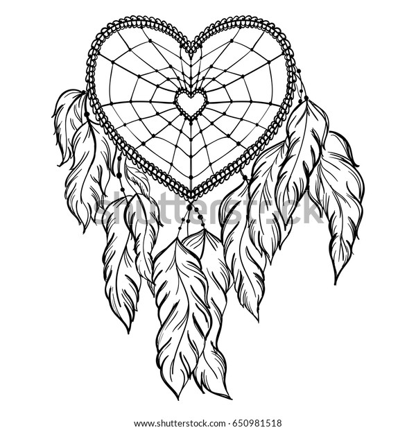 Heart Shaped Hand Drawn Dream Catcher Stock Vector Royalty