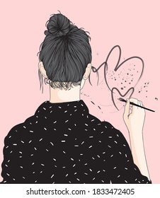 Heart Shaped Hand Drawn Girl Illustration