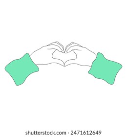Heart shaped hand gesture icon isolated on white background. Line hand drawn vector illustration