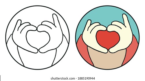 Heart shaped hands. Doodle style sticker