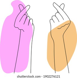 Heart Shaped Hands isolated, Black line with brown and pink, Helping hand, Concept of care and love, a tipe of Korean hearts
