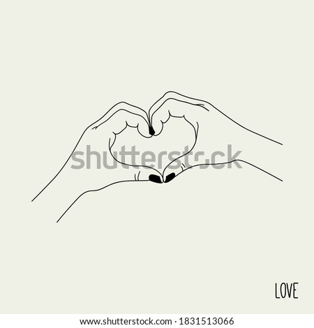 Heart shaped hands. Linear hand gesture. Isolated element