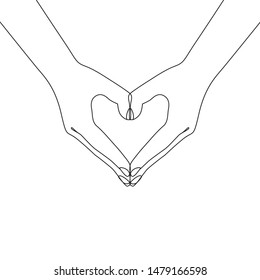 Manos en forma de corazón una línea de dibujo sobre fondo aislado blanco. Ilustración vectorial