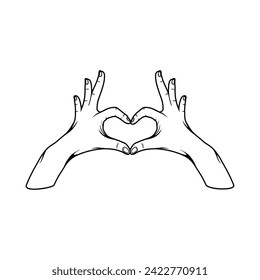 heart shaped hands vector illustration black and white, ilustrasi vektor tangan berbentuk hati hitam dan putih