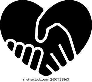 Icono de apretón de manos con forma de corazón aislado en fondo blanco