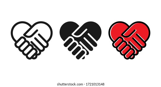 heart shaped handshake icons. Vector illustration. Eps 10.