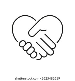 Heart Shaped Handshake Line Icon. Partnership, Trust, And Collaboration Symbol. Business Agreement And Relationship Building. Editable Stroke. Isolated Vector Illustration.