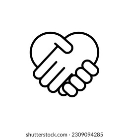 Icono vector de línea de apretón de manos con forma de corazón. Captura disponible. Pixel Perfecto. Para móviles y web. - Ilustración
