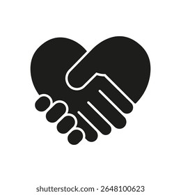 Heart Shaped Handshake Solid Icon. Partnership, Unity, And Love Symbol. Cooperation And Relationship Building. Isolated Vector Illustration.