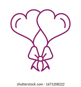 heart shaped helium balloons, line style icon vector illustration design