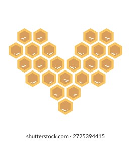 Herzförmiges Wabenmuster in warmen Goldtönen. Gemütliche Illustration für Liebesmotive, Öko-Verpackungen, Honigetiketten und handgefertigte Produkte.