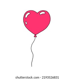 Heart shaped hot air balloon in pink color for romantic cards, invitations, stickers. Vector illustration. Doodle. Drawn by hand. Love, romance, feelings.