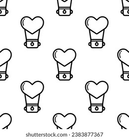 Heart shaped hot air balloon seamless pattern background.