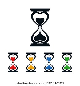 Heart shaped hourglass on white background. Romance icons design.