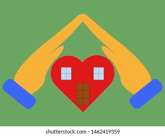 heart shaped house with two hands as a roof