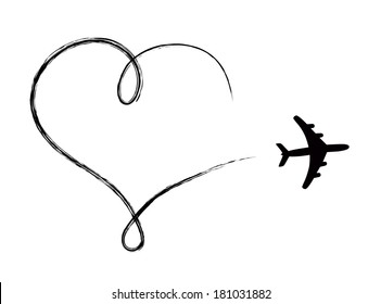 Heart shaped icon in air, made by plane