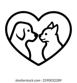 Heart shaped icon with a cat and dog love and companionship