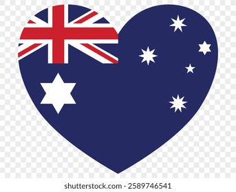 Heart shaped icon featuring the Australia flag, isolated on a transparent PNG background. Perfect for digital projects, logos, and presentations,showcases the iconic Union Jack, Commonwealth Star