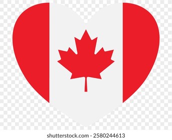 Heart shaped icon featuring the Canada flag, isolated on  transparent PNG background. Perfect for designs, digital projects, logos, and presentations. This high-quality vector image.